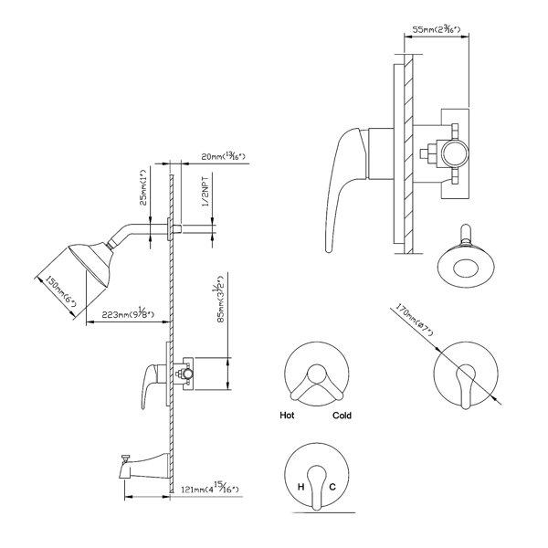Homein Pressure Balanced 5Function Shower System with Roughin Valve